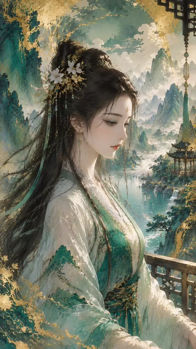 金箔矿物颜料东方风格插画