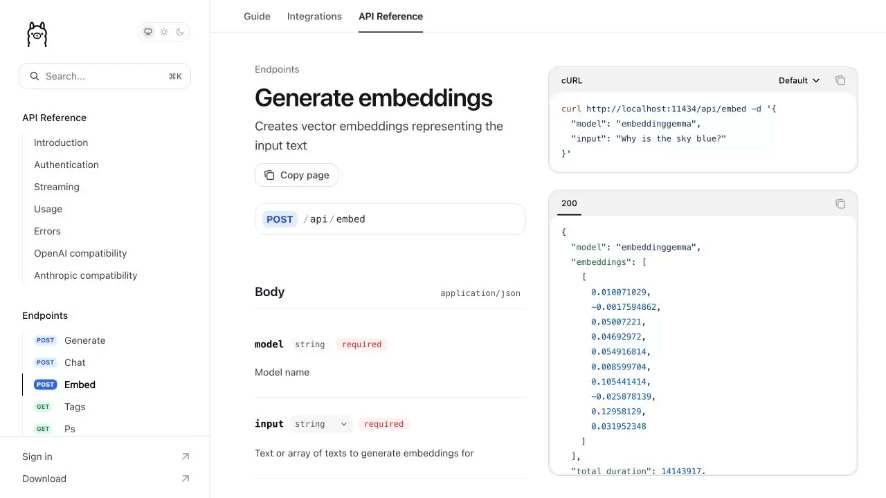 Ollama API Embed 文本向量生成教程