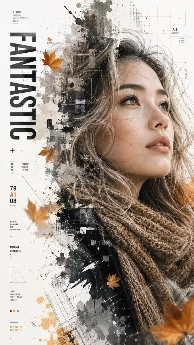 秋叶双重曝光人像摄影