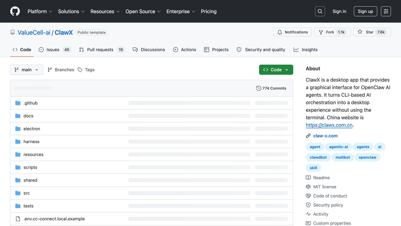 ValueCell-ai ClawX 官方 GitHub 仓库主页与项目说明