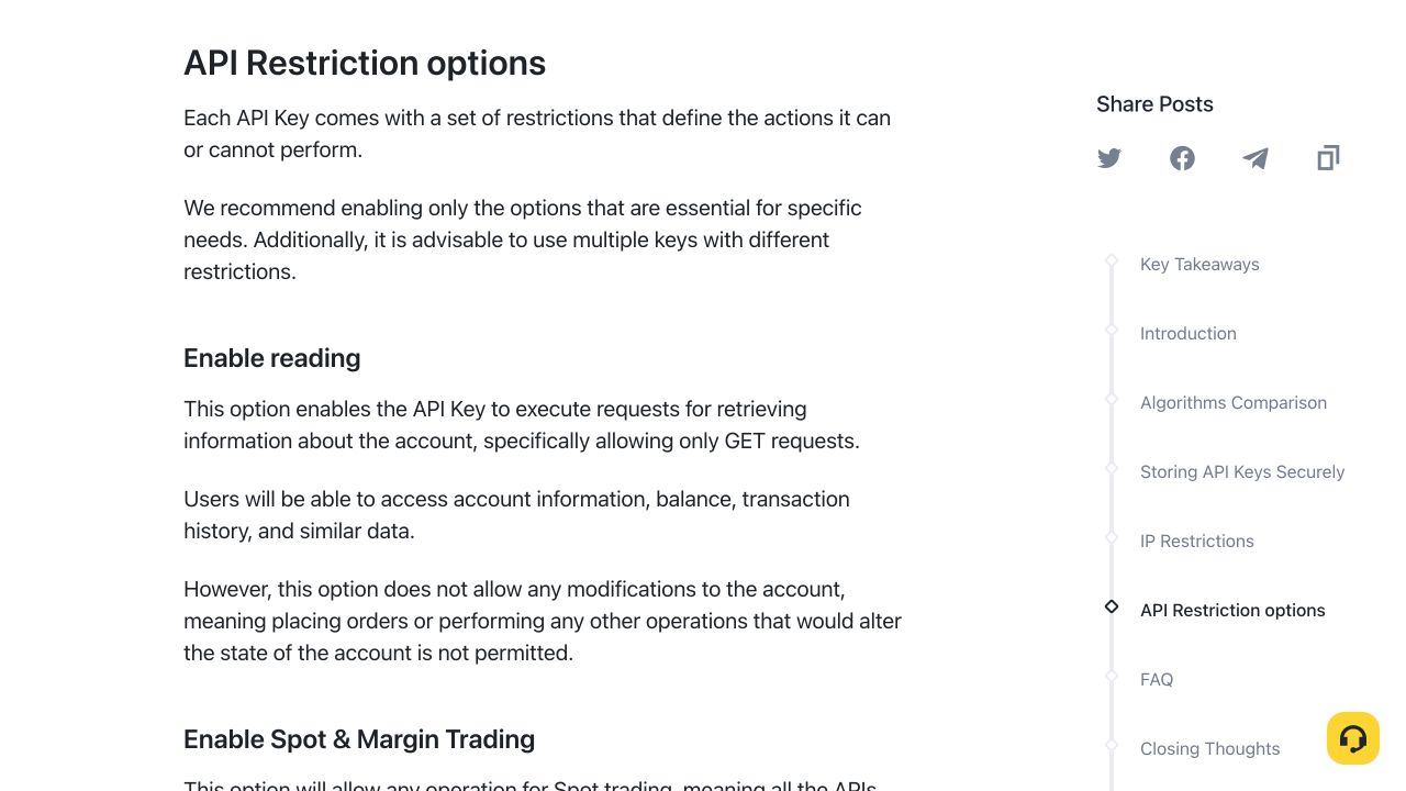 币安官方资料中的API Restriction options，说明读取与现货杠杆交易权限
