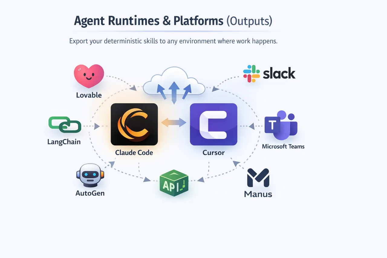 Refly 官方输出平台图，展示 Claude Code、Cursor、API、Slack 和 Teams