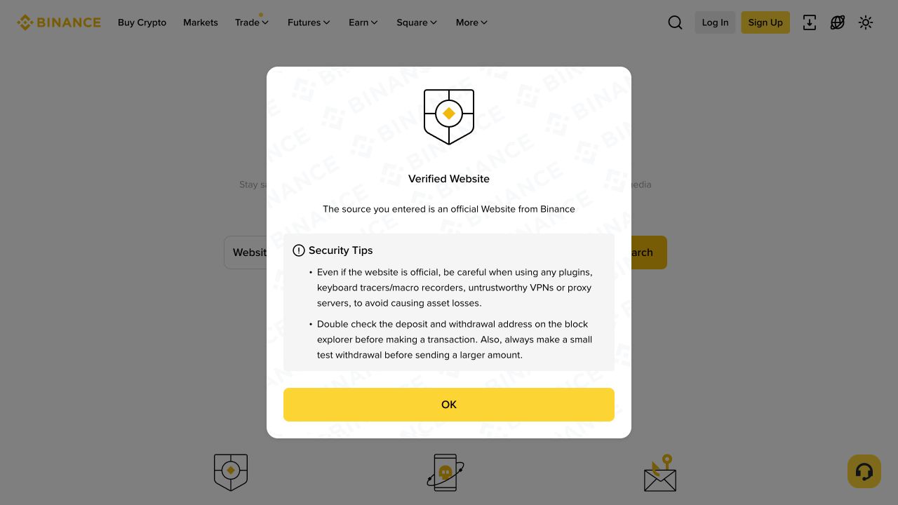 Binance Verify显示binance.com为Verified Website