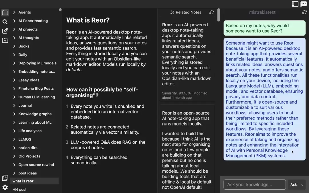 Reor：本地化和智能化的AI个人知识管理工具，助你记录灵感、整理知识