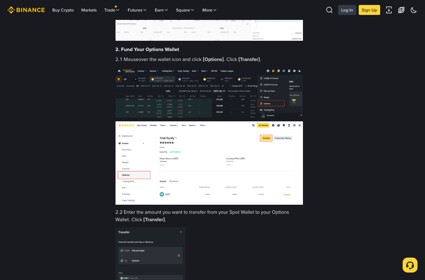 Binance 支持页展示卖出期权和持仓管理说明