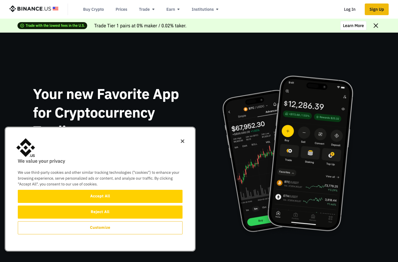 Binance.US 下载页面。