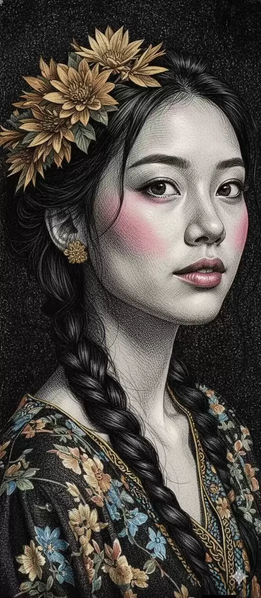 雕刻风格超现实主义肖像插画