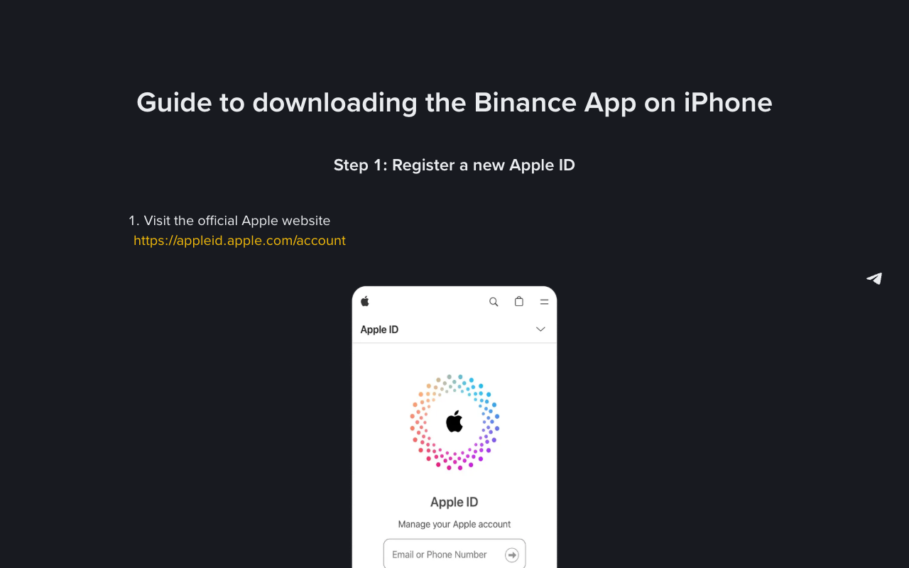 Binance iPhone 下载指南页面显示 Apple ID 前置步骤