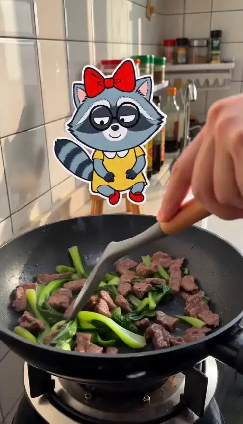 带有 2D 贴纸浣熊的烹饪 Vlog