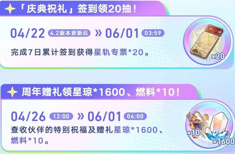 《崩坏星穹铁道》周年庆福利汇总-登录领取1600星琼及丰富奖励