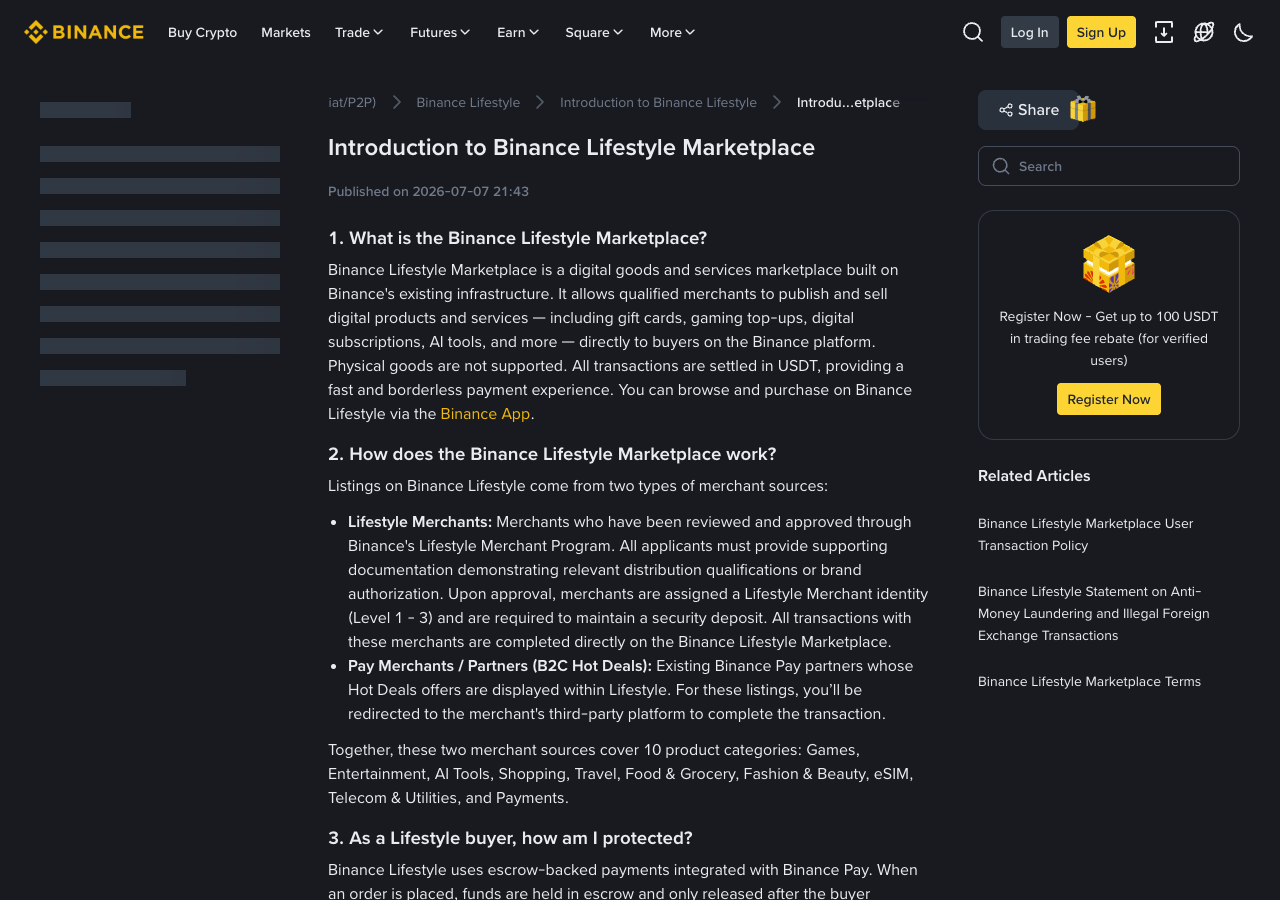 Binance Lifestyle Marketplace 官方帮助页介绍数字商品和服务市场