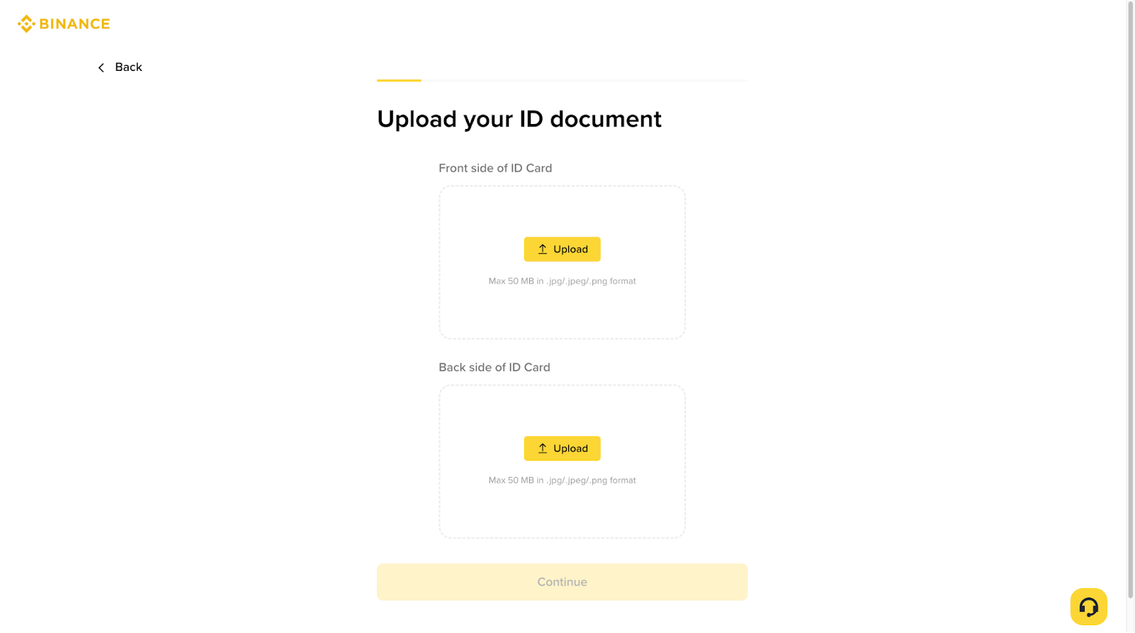 Binance KYC 证件类型选择页面