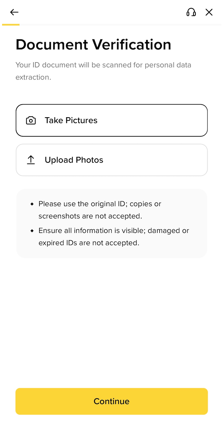Binance App 证件拍摄和上传入口