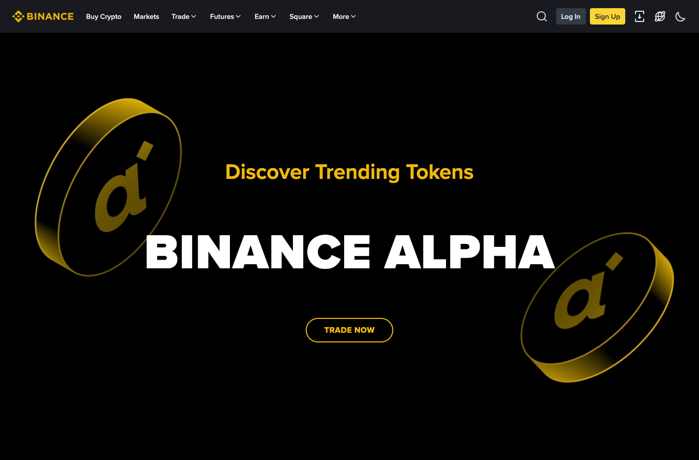 币安 Alpha Events 页面展示 Airdrops、TGEs、Pre-TGEs 和 Booster 入口