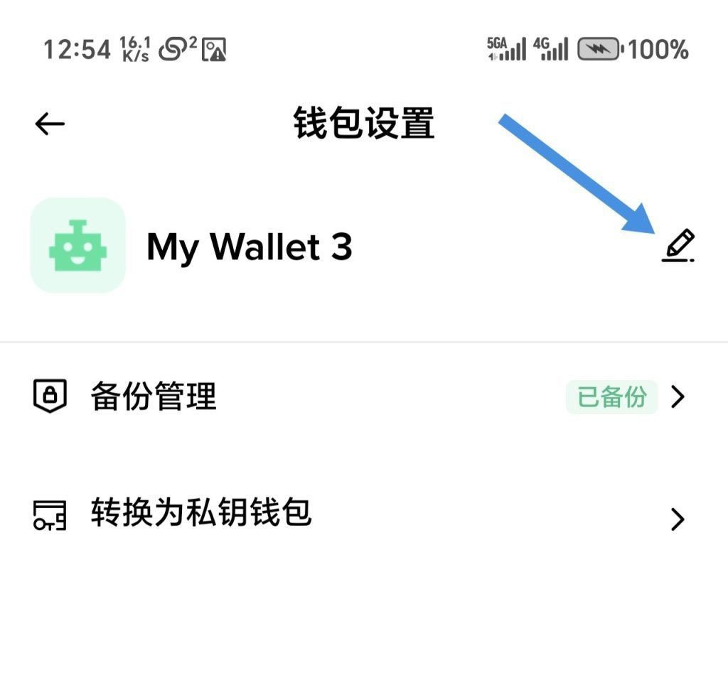 币安中文 App 钱包设置页面显示备份管理和转换为私钥钱包入口