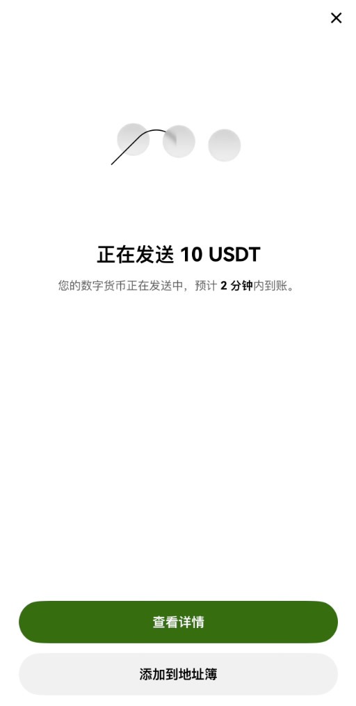 外部平台中文 App 显示 USDT 转账正在发送中