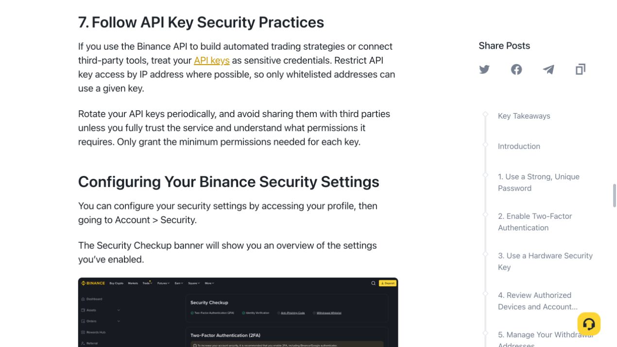 币安官方安全指南截图，显示Account Security页面和Security Checkup安全检查区域