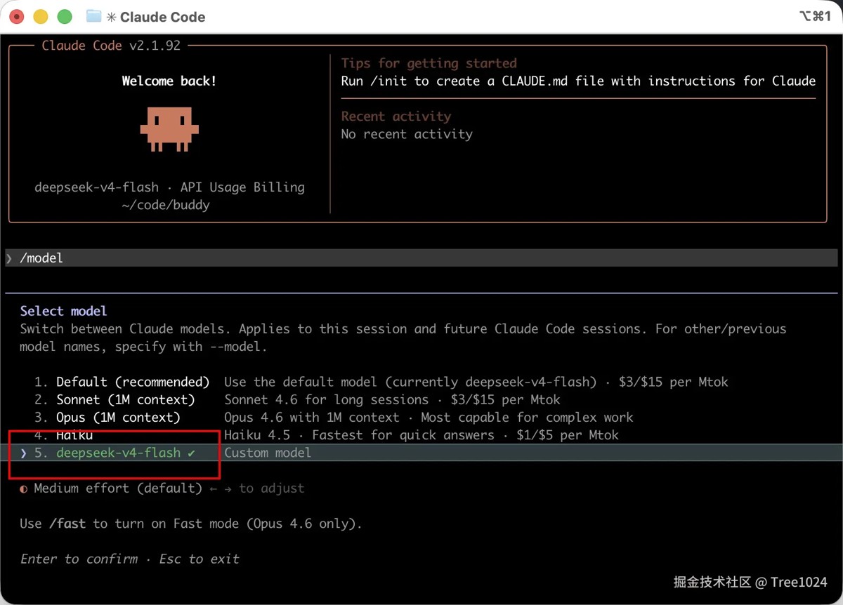 第九步：在终端中启动 Claude Code 并切换模型