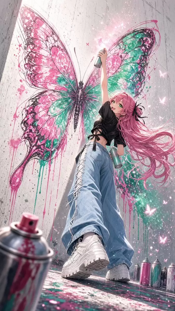 动漫涂鸦蝴蝶壁画