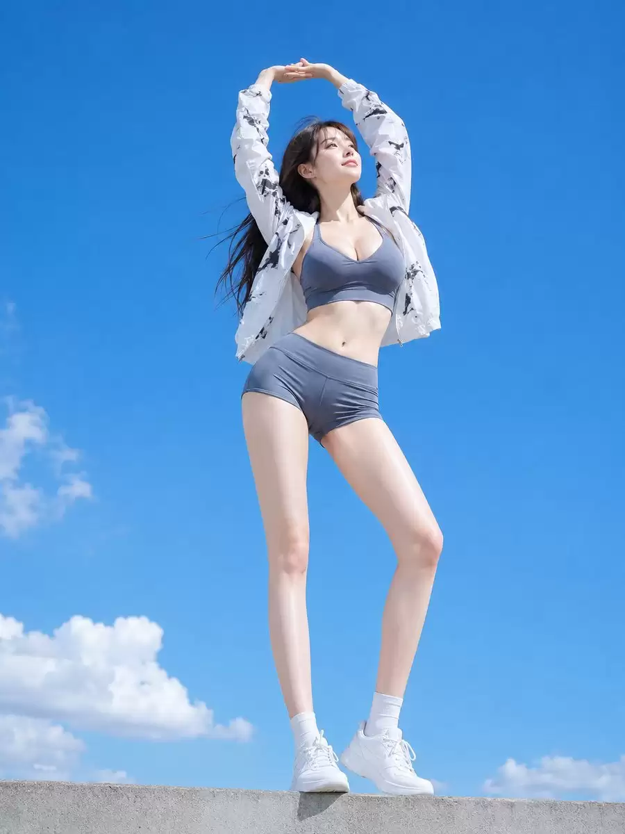 低角度蓝天运动装