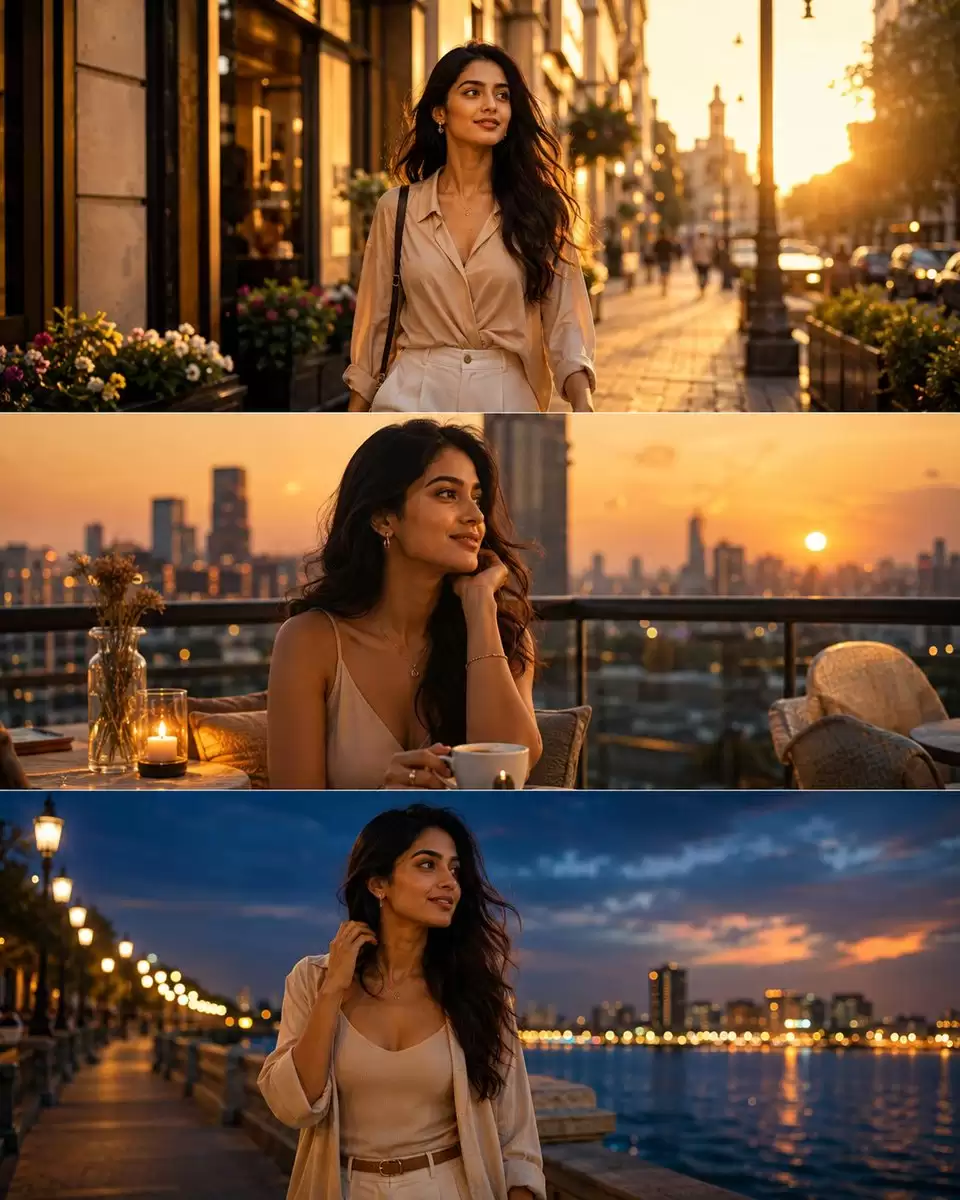 Indian Woman Golden Hour Story Triptych