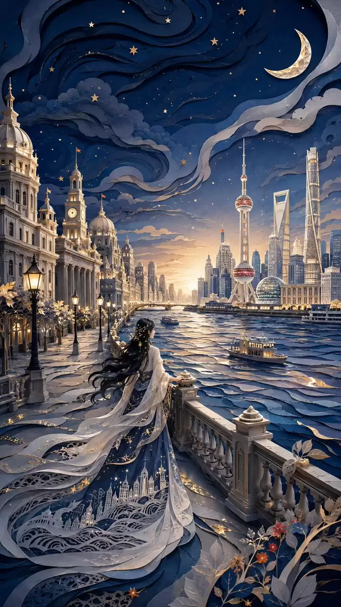 Oriental Papercut Shanghai Skyline