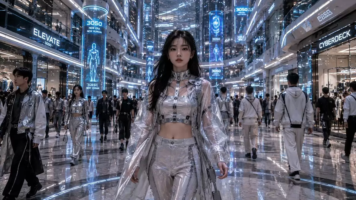 Futuristic Mall Fashion Scene