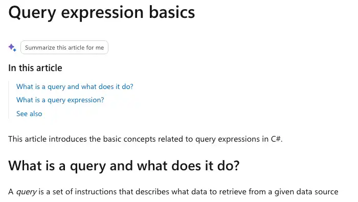 Microsoft C# 文档中的 LINQ 查询表达式基础