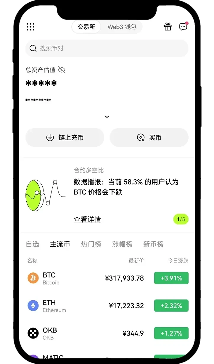 欧易历史首页中的币种列表、报价和涨跌幅