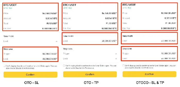 OTO单侧条件与OTOCO双侧条件的订单确认摘要