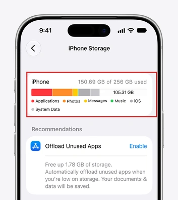 Apple帮助资料中的iPhone本机储存空间页面