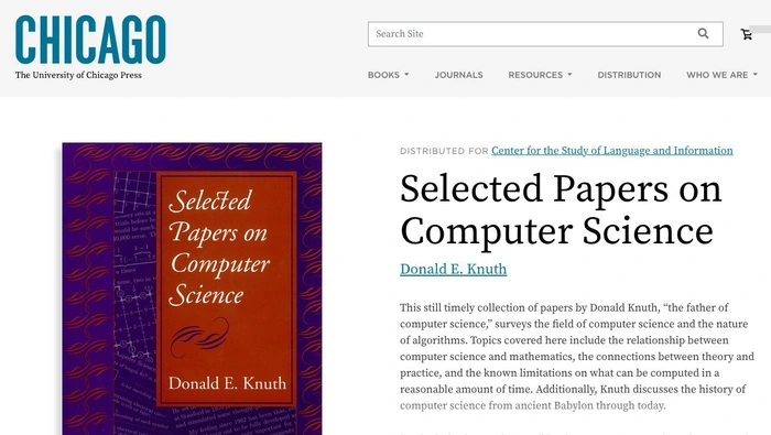 芝加哥大学出版社的 Selected Papers on Computer Science 页面真实截图，列有书名、作者和发行信息。